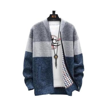 Imagem de Cardigã De Fleece Com Zíper Para Homens, Jaqueta Casual De Veludo List