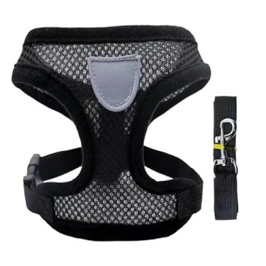 Imagem de Coleira Peitoral Cachorro E Gato, Conjunto De Guia + Coleira Tipo Colete Para Pet Pequenos E Médios(preto,XL)