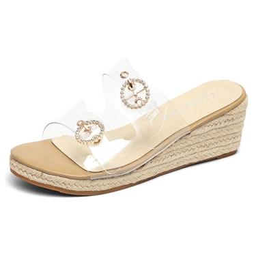 Imagem de Jeesay Sandálias femininas de salto alto com fivela e tira de strass sem cadarço Peep Toe, Transparente., 40