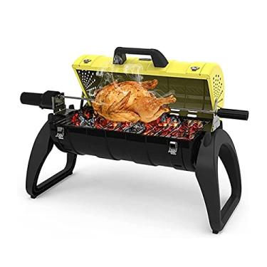 Imagem de SXAYTLH Mini churrasqueira a carvão portátil de aço inoxidável com churrasqueira elétrica rotativa para piquenique, acampamento, cozinha, churrasqueira