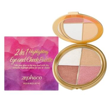 Imagem de Paleta de olhos e bochechas – maquiagem de sombra e iluminador, paletas de sombras multifuncionais, kit de contorno, paleta de iluminador facial brilhante para rosto feminino, pó de contorno de brilho