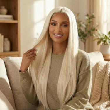 Imagem de Peruca frontal reta de cabelo humano, longa reta transparente 33 x 4 peruca frontal de renda para mulheres, linha do cabelo pré-arrancada, peruca de aparência natural 76 cm sem cola bege