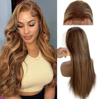 Imagem de Peruca de cabelo humano com laço frontal ombré, para mulheres, 33 x 15 cm, parte livre, peruca frontal de renda, pré arrancada com cabelo de bebê, destaques sem cola, marrom liso #4/27, perucas de