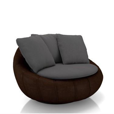 Imagem de Poltrona Giratória Sala de Estar com Almofadas Afrodite Grafite Marrom Manchado Linho/PU G45 - Gran Belo