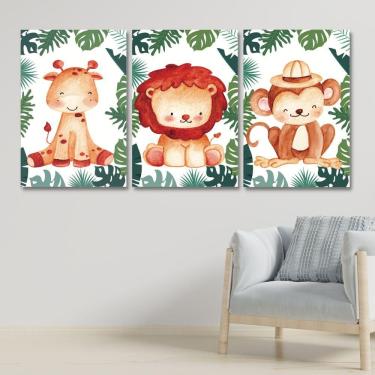 Imagem de Kit 3 Quadros Safari Infantil Quarto Criança Placas Mdf