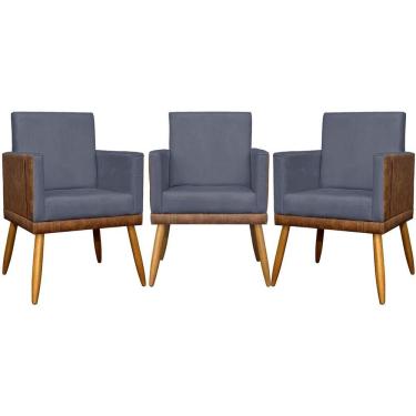Imagem de Kit 3 Poltronas Decorativas Lis Corino e Pé Palito - Cinza Suede Corino