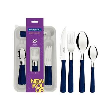 Imagem de Faqueiro 25 Peças Tramontina New Kolor em Aço Inox com Gaveteiro - Azul