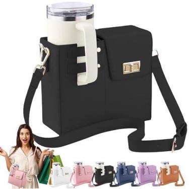 Imagem de Bolsa tiracolo portátil para uso externo, porta-copos, preta para mulh