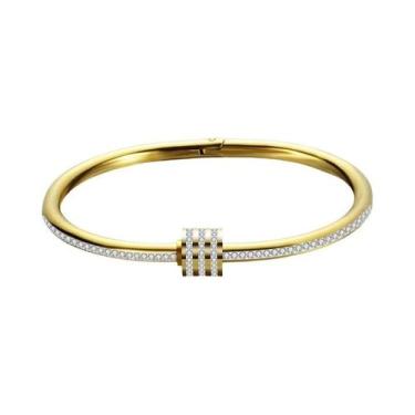 Imagem de Pulseira De Luxo Em Aço Inoxidável Banhada a Ouro Com Cristais Para Mu