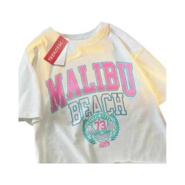 Imagem de Camiseta Unissex Oversize De Algodão Com Gola Redonda, Estampa Simples