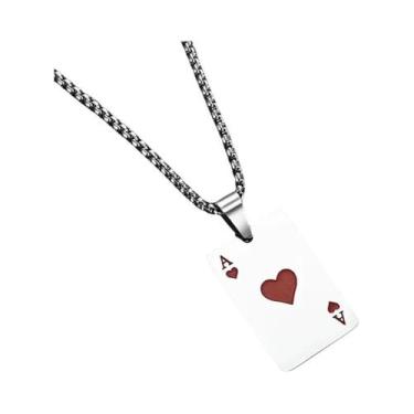 Imagem de Colar Masculino Com Pingente De Coração Vermelho Ás De Espadas Em Aço 