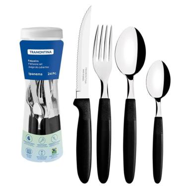Imagem de Faqueiro Tramontina Ipanema Lâminas Em Aço Inox Cabos De Polipropileno Preto 24 Peças 23399091