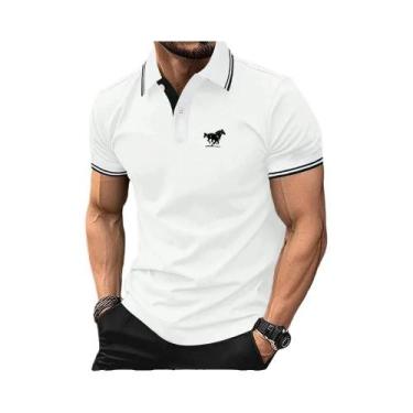 Imagem de Camisa Polo Masculina Moderna De Cor Sólida Com Estampa De Cavalo E De