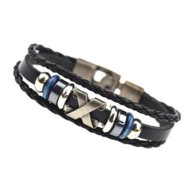 Imagem de Pulseira Masculina Preta E Azul Com Fecho Moda Estilo-Unissex