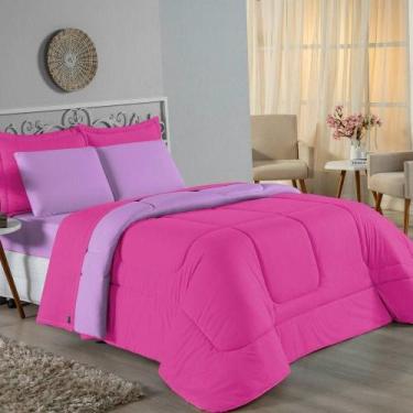 Imagem de Kit Edredom Dupla Face + Jogo De Lençol Casal Viúva Nobre 7 Peças Malh