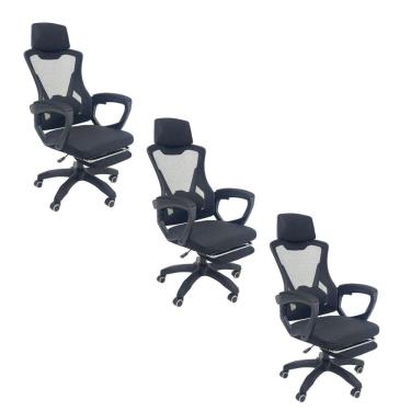 Imagem de Kit 3 Cadeiras de Escritório Presidente Executiva Oficial Supreme Preto