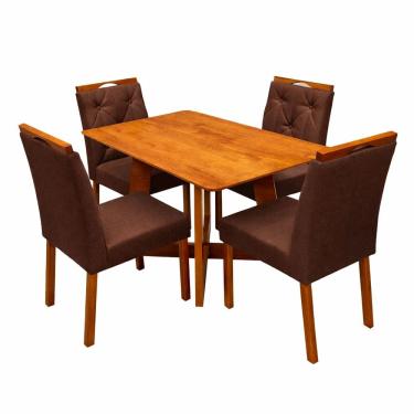 Imagem de Mesa de Jantar Dubai Flex 120x80cm Sem Vidro e 4 Cadeiras Jasmim em Veludo Estofadas Cel Móveis Cor Cinamomo Off White com Tecido Marrom