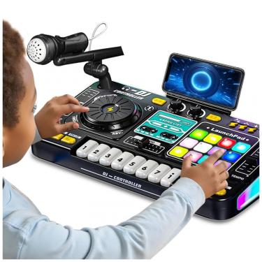 Imagem de Mesa DJ Mixer Musical Infantil Tsomtto com Luzes LED, Piano, Microfone e Conexão USB para Crianças a Partir de 3 Anos