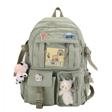 Imagem de Mochila Eagerrich verde com pingentes e pinos decorativos, grande capacidade, impermeável