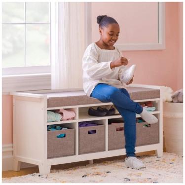 Imagem de Banco organizador infantil Martha Stewart Living & Learning Linen White em madeira com...