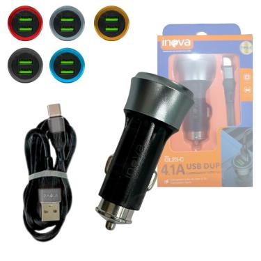 Imagem de Carregador Veicular 12v Turbo 02 Portas Usb 4.1a Cabo