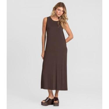 Imagem de Vestido Midi Feminino em Malha Visco Dianna Marrom, M, Marrom