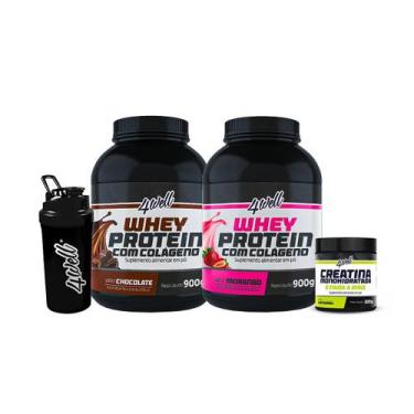 Imagem de Combo 2x Whey Protein - Sabor Chocolate e Morango 900g + Creatina 300g