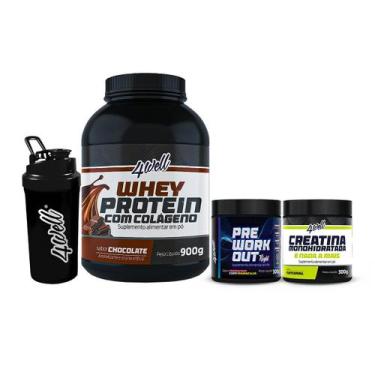 Imagem de Kit Treino Noturno Whey Protein 900g + Creatina 300g + Pré-Treino 300g