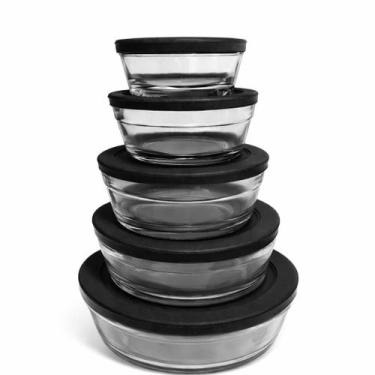 Imagem de Conjunto 5 Potes de Vidro Redondo Cairo com Tampa - Wellmix, Preta - W