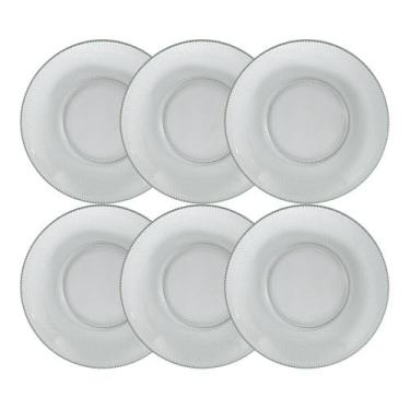 Imagem de Conjunto 6 Pratos Raso Vidro Transparente Gema 23,5cm - Durax