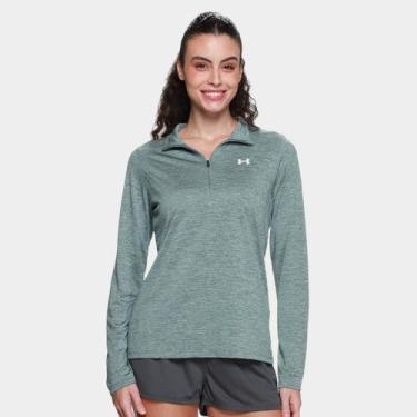 Imagem de Blusa Under Armour Tech Zip Feminina, Azul claro, Branco, M