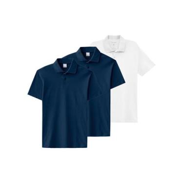 Imagem de Kit com 3 Camisetas Polo Masculina Malwee 1000004425, Azul marinho, M