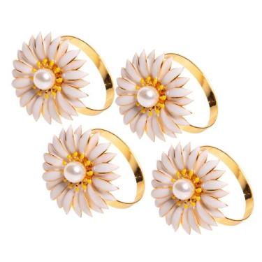 Imagem de 4 Anéis para Guardanapos Floratta 4cm x 4cm Branco Zamac - Wolff