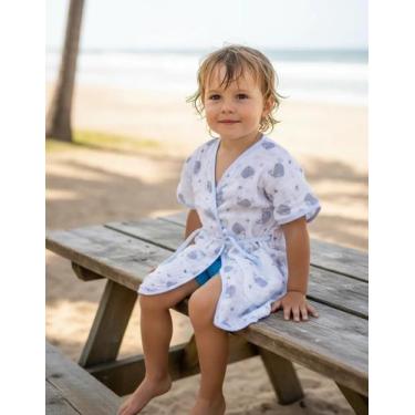 Imagem de Roupão de Banho Infantil 100 Algodão para Praia Piscina e Natação Até 