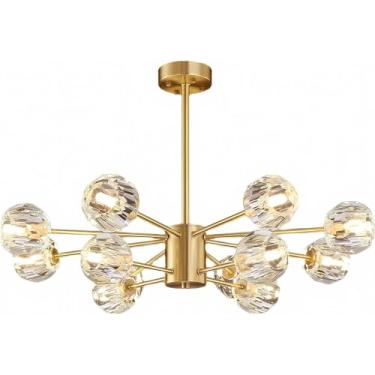 Imagem de Lustre De Cristal Moderno Lustre De Teto Dourado Luz Pendente De Latão Luminárias Pendentes Para Sala De Jantar Sala De Estar Quarto, Gold, 12 lights