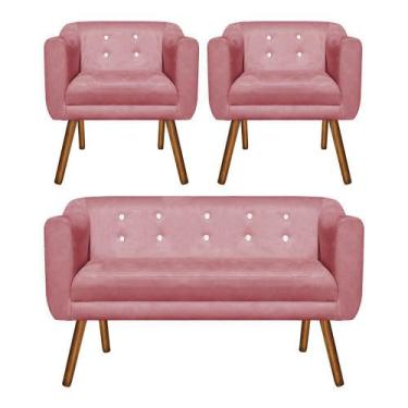 Imagem de Sofá Namoradeira e 2 Poltronas com Strass Julia Pé Palito Castanho Sue