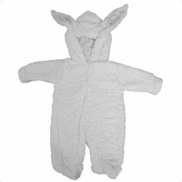 Imagem de Macacão Coelhinho Bebê Sherpa Quentinho Com Zíper Pascoa Branco Tamanh
