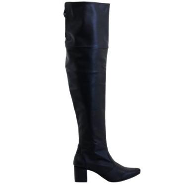 Imagem de Botas Femininas Couro Over The Knee Salto Bloco Bico Fino Tendência - 