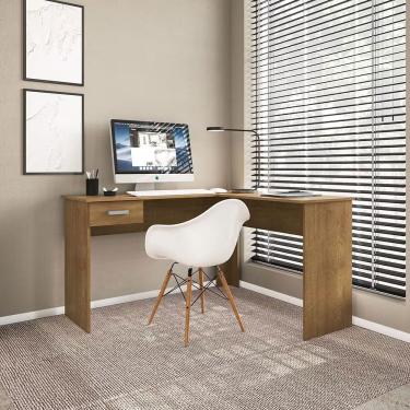 Imagem de Escrivaninha de Canto em l Fênix Moderno 1 Gaveta MDF 135CM Marrom para Home Office