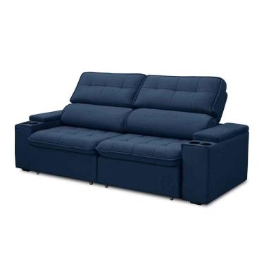 Imagem de Sofá Retrátil Reclinável 3 Lugares 250cm Ginevra F05 Veludo Azul - Mpozenato