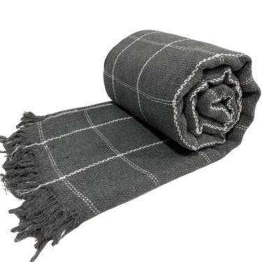 Imagem de Manta para Sofá e Cama Luxo Protetora 240x180CM 100% Algodão Listrada e Xadrez Cinza
