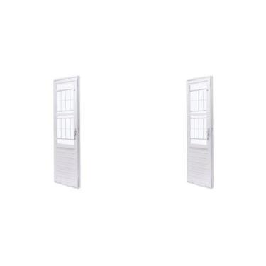 Imagem de Kit com 2 Portas de Aço com Postigo 215x83cm com Grade Quadriculada e 