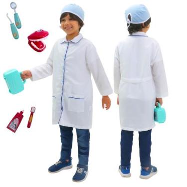 Imagem de Fantasia DENTISTA Infantil AZUL  jaleco touca BRINDE MALETA - Quimera 