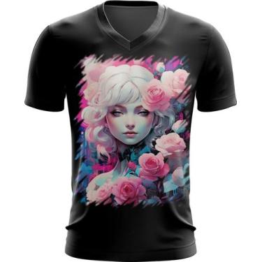 Imagem de Camiseta Gola V Mulher de Rosas Paixão 2 - Kasubeck Store®, INF 14