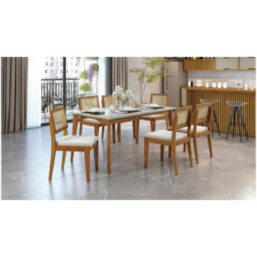 Imagem de Mesa de Jantar 6 Cadeiras Retangular Madeira Maciça com vidro Nesher M