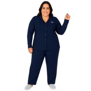 Imagem de Pijama Aberto Canelado Plus Size Inverno Victory, 48, Marinho