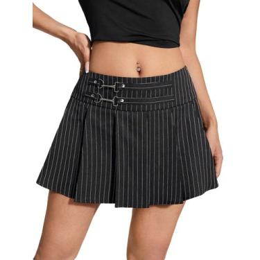 Imagem de Saia SweatyRocks Y2k plissada listrada A Line Mini cinza feminina