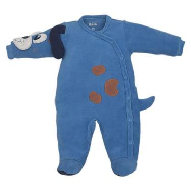 Imagem de Macacão Bebê Longo Divertido Azul Fleece Cachorro Martim Upi Uli, RN (
