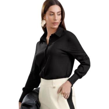 Imagem de Camisa Feminina Gris Linho com Elastano, Preto, M