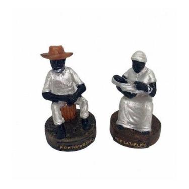 Imagem de Imagem Casal Pretos Velhos Escultura Resina Estatua 08 Cm - Lua Mistic